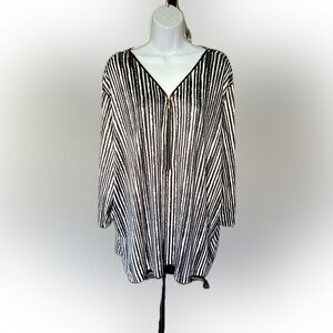 Robert Louis Zip Front Striped 3/4 Sleeve Blouse